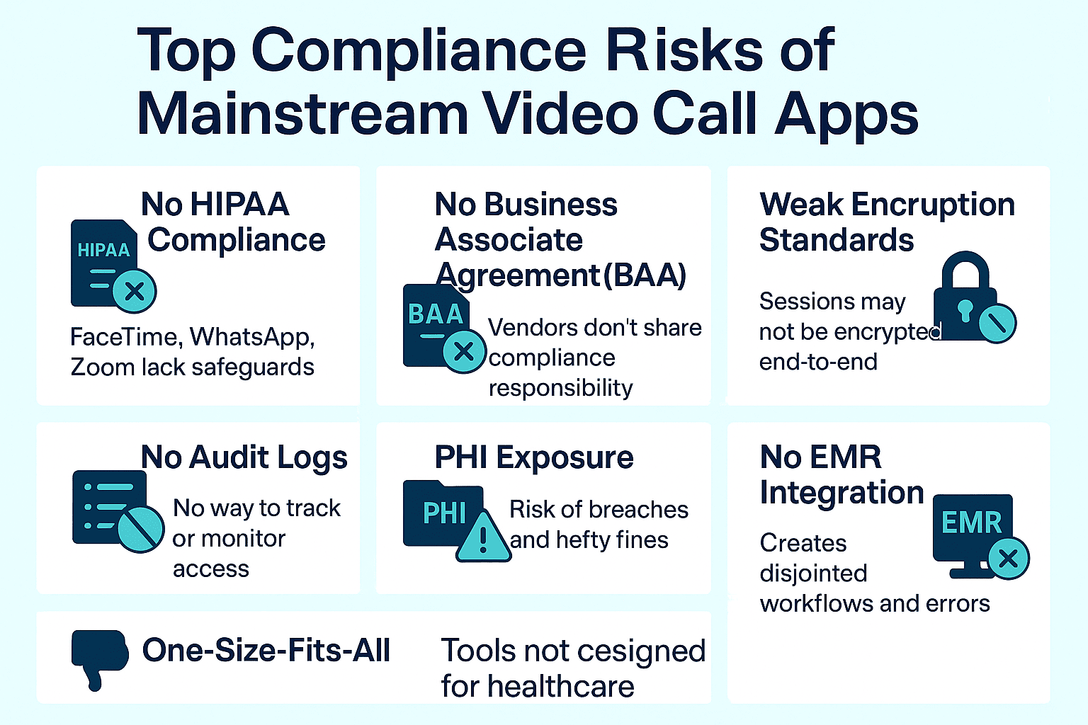 Summary of the HIPAA compliance risks by not using a telehealth solution