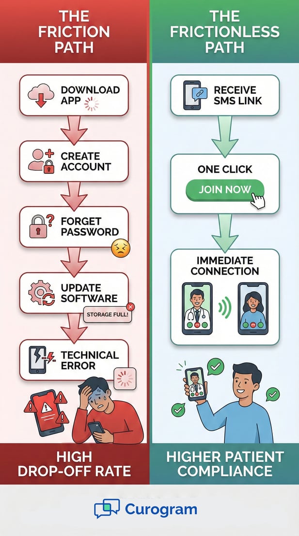 Comparison of app-based vs no-app telehealth patient pathways for mental health care