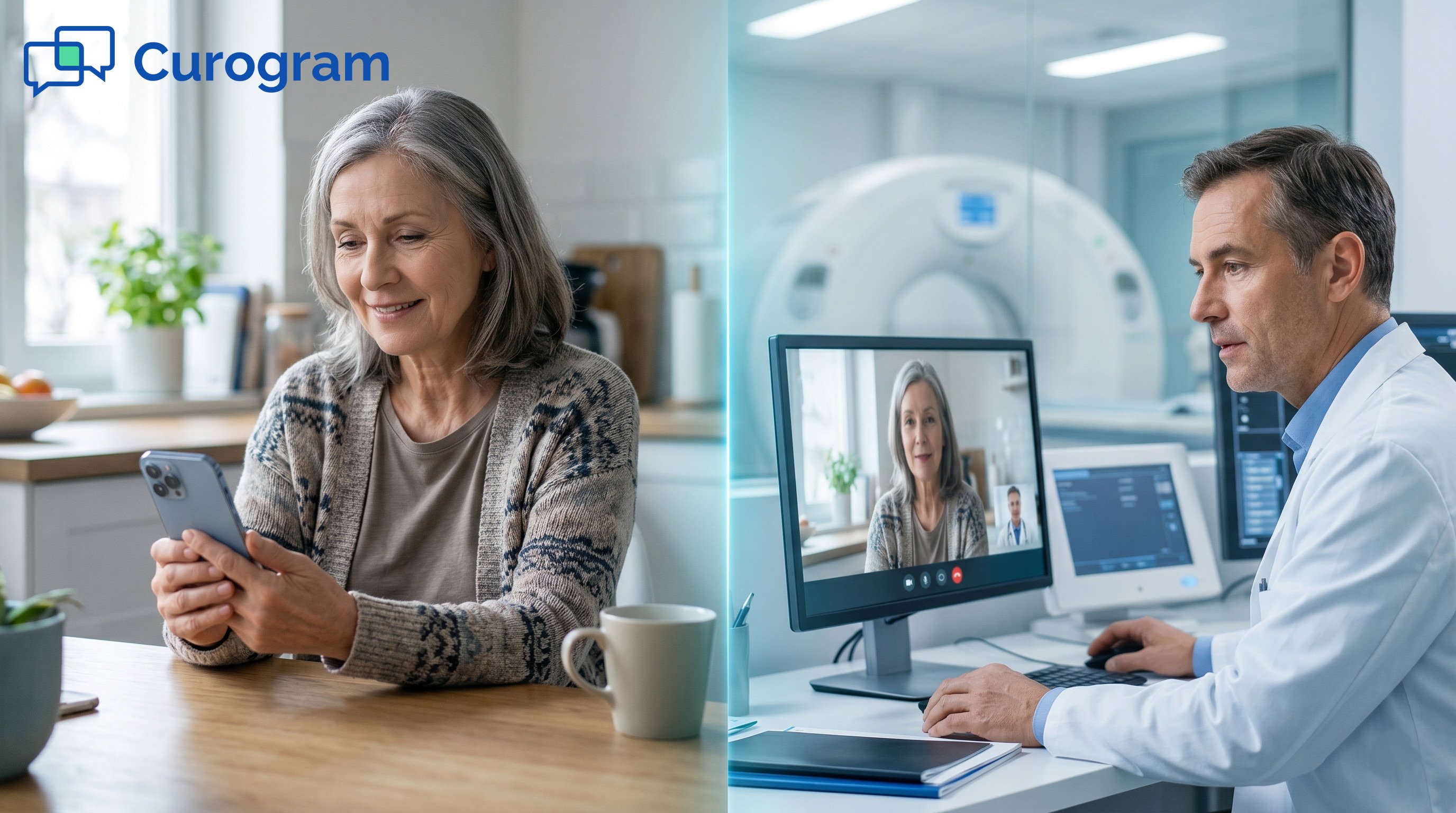 Senior woman on a video call has a remote telemedicine visit with a doctor