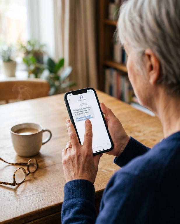 Elderly patient looking at a text message