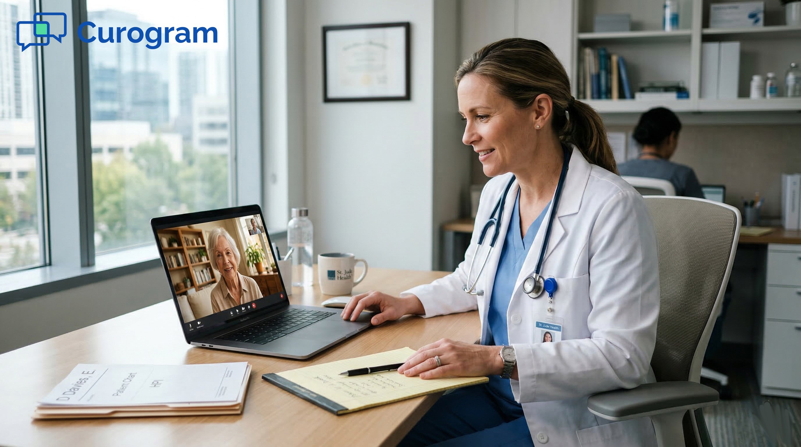 Doctor on video call with an elderly patient