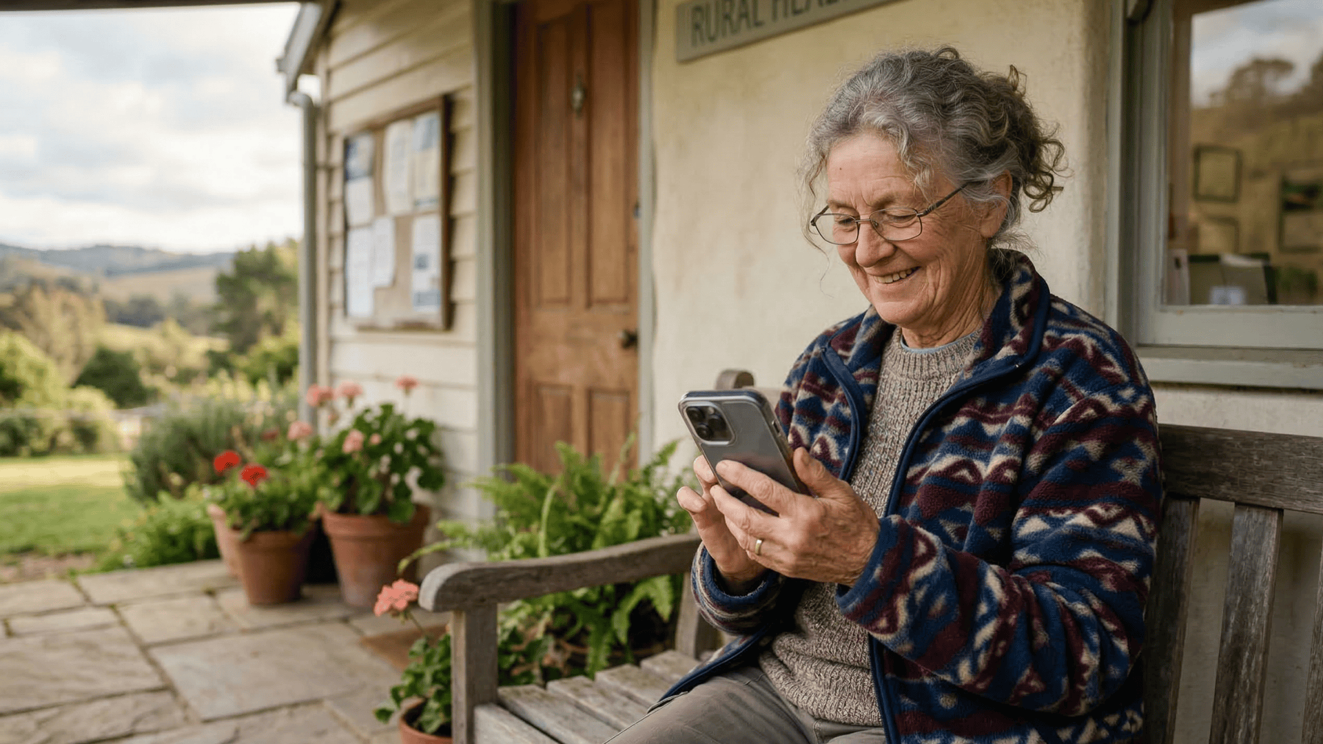 Rural patient paying a medical bill via text message on her smartphone