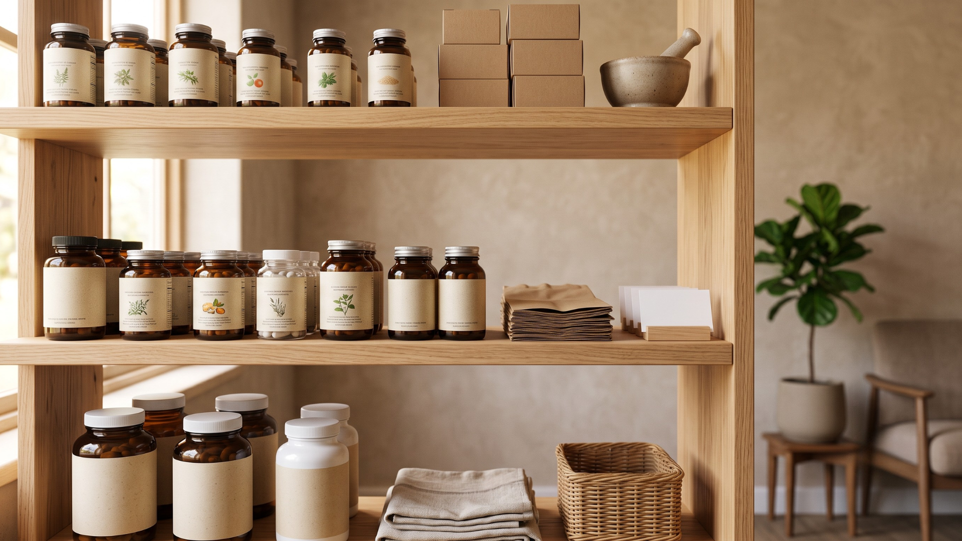 Supplement shelf in a cash-pay clinic where add-on charges often go uncollected