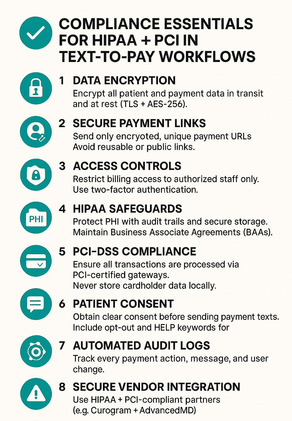 Checklist on HIPAA and PCI compliance for text-to-pay