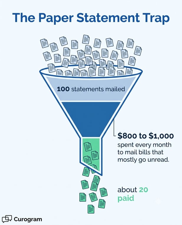 Infographic funnels paper medical bills; few result in payment