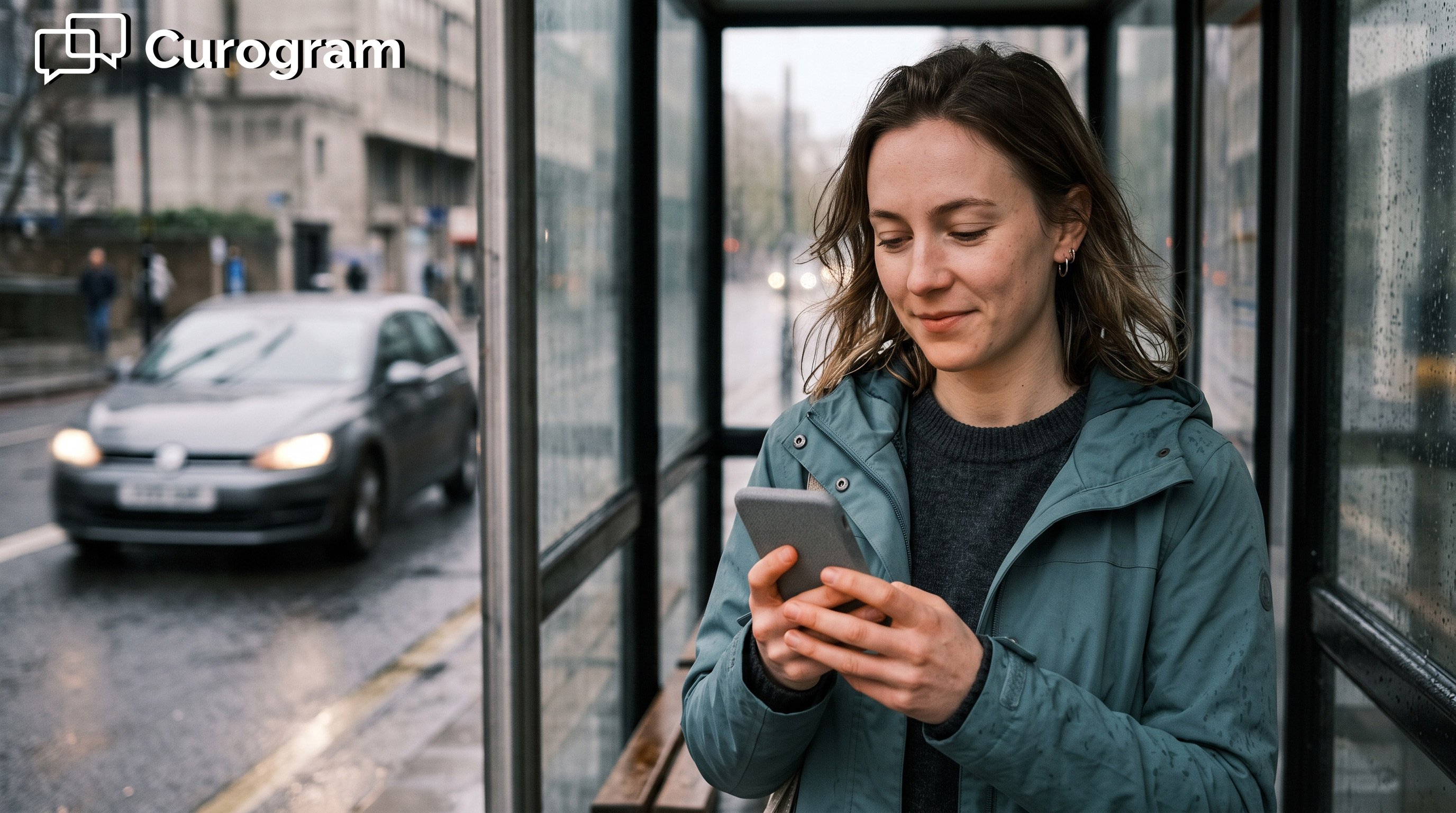 Woman outside in the sidewalk looking at her smartphone