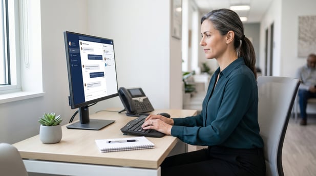 Medical officer handling patient communication in a computer