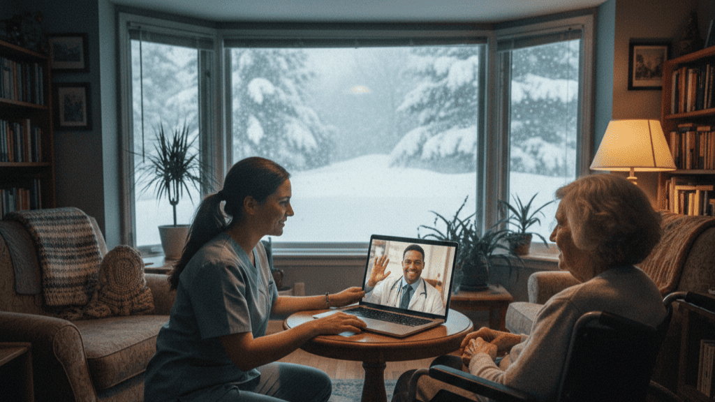 HIPAA-compliant remote visit facilitated by nurse for elderly patient
