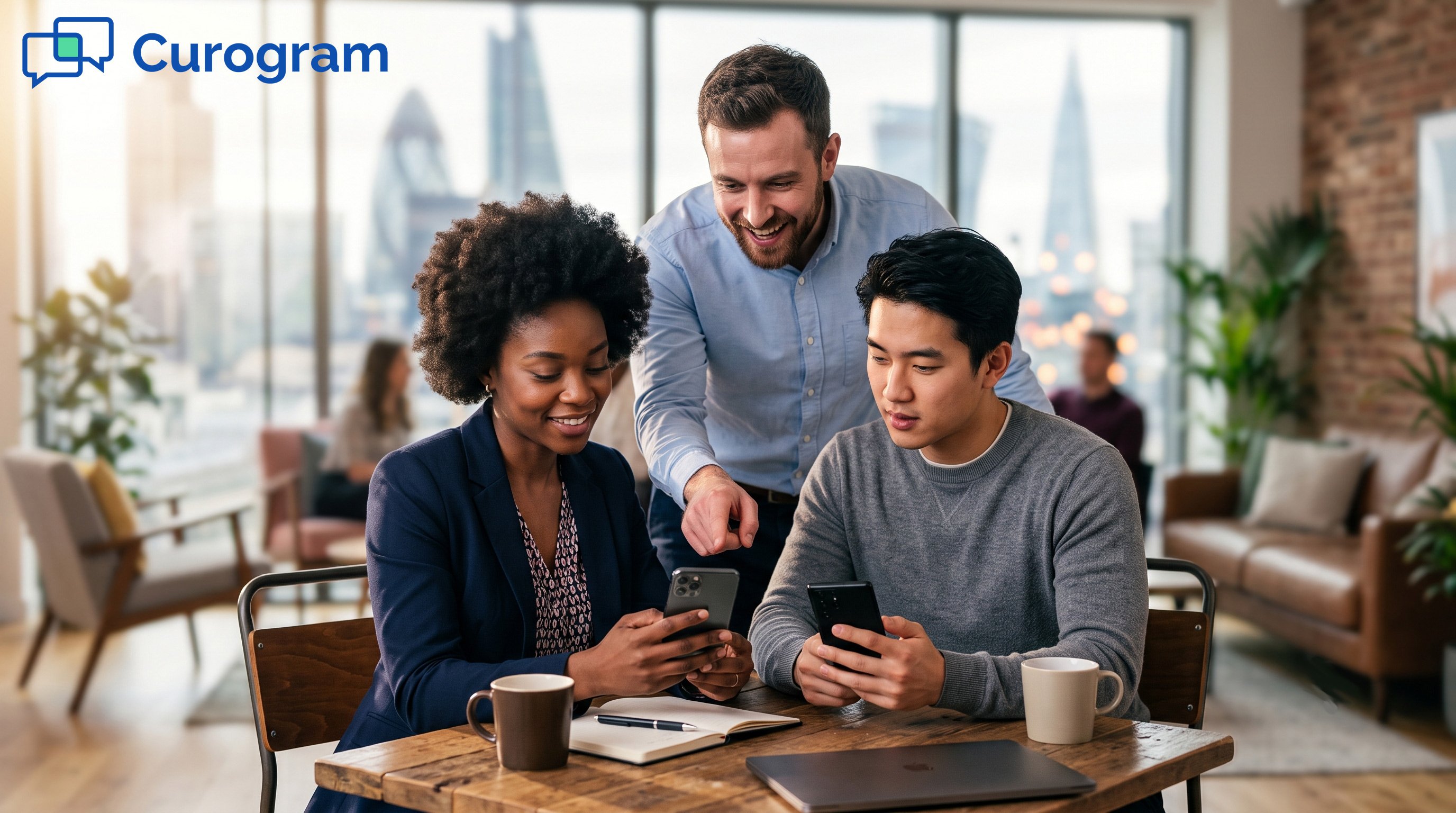 Diverse group using iPhones and Androids for seamless mobile messaging